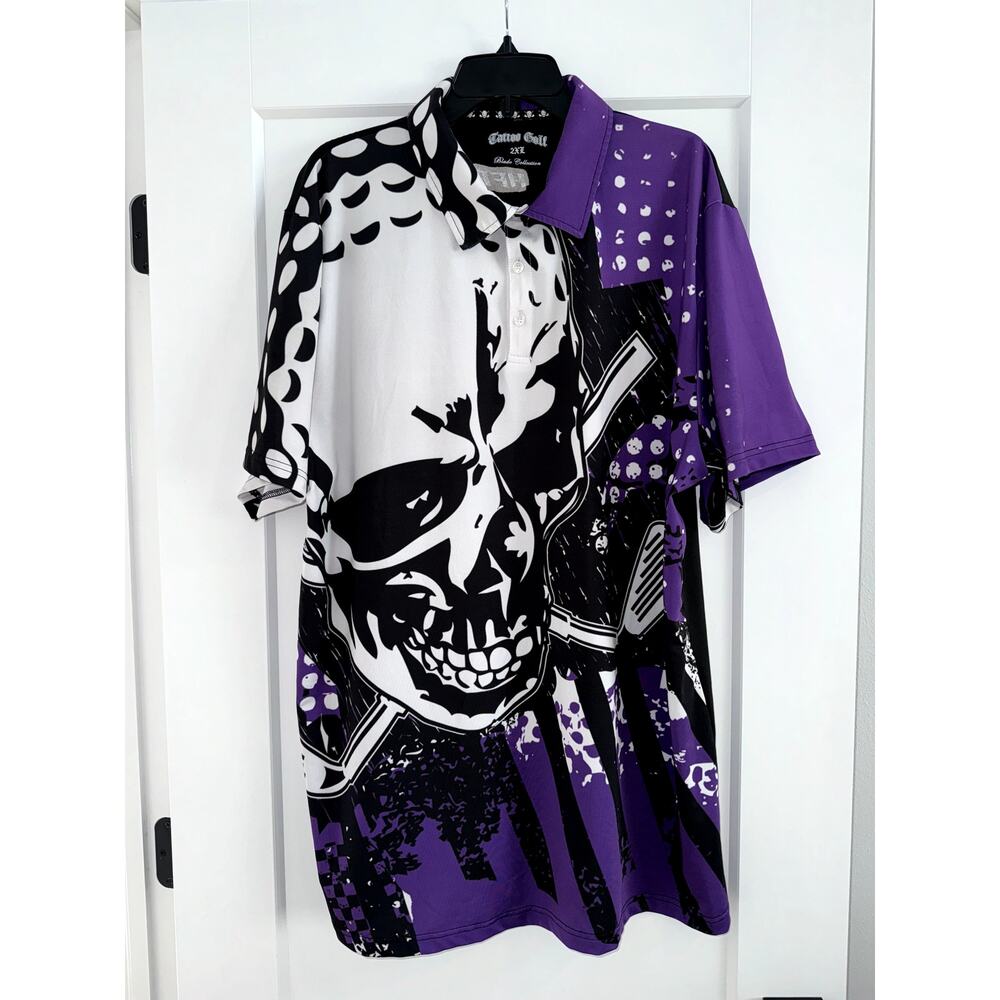 Tattoo Golf Men’s 2XL Purple Skull Blade Collection Polo